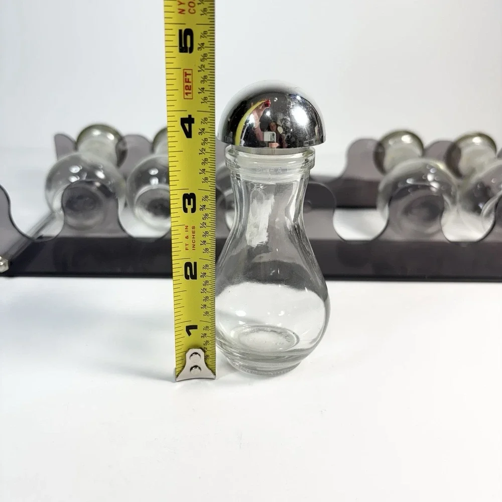 Vtg Two Tier Wall Contemporary‎ Acrylic Gray Spice Rack 6 Spice Bottles